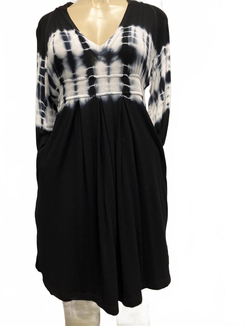 Kenneth Cole Reaction Black White Tie-Dye Hooded V-Neck Long